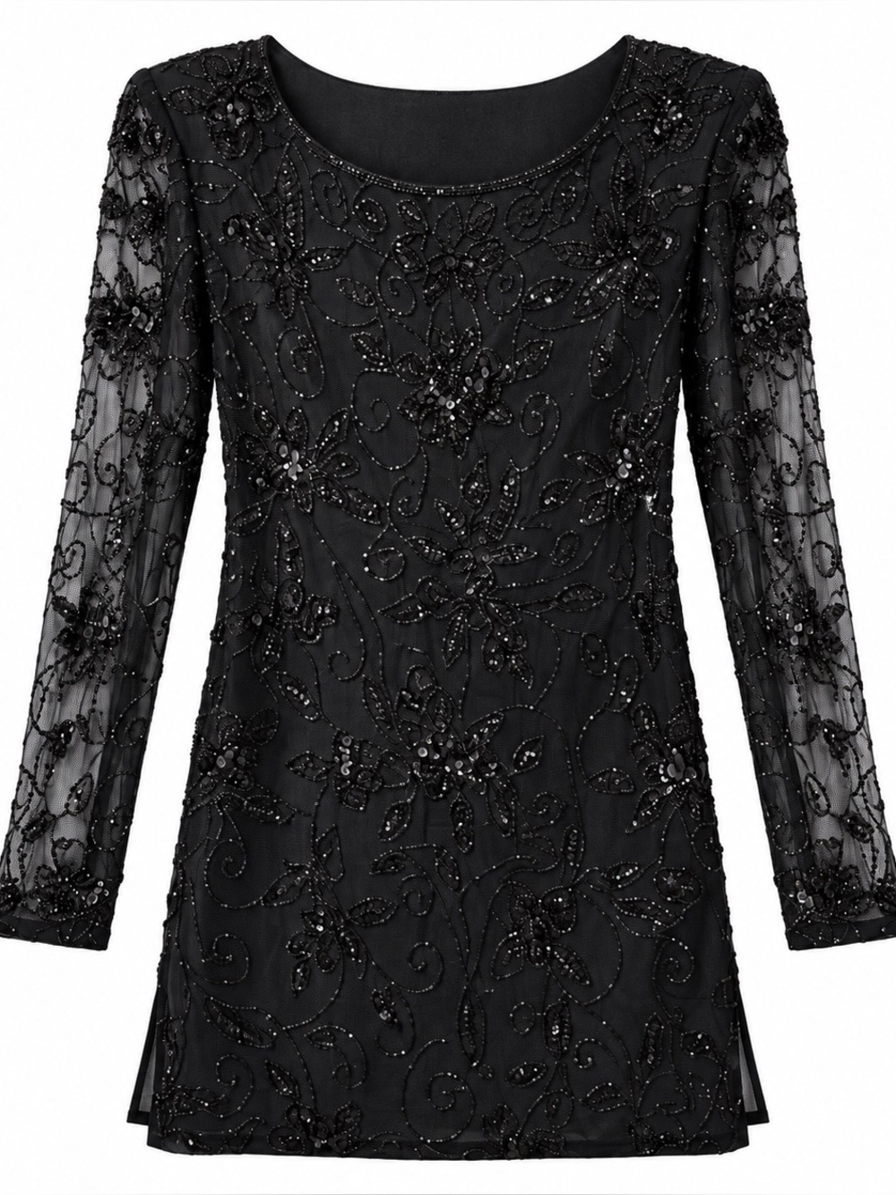 Vintage Stenay NWT Black Silk Beaded Sequin Mesh Tunic Top S